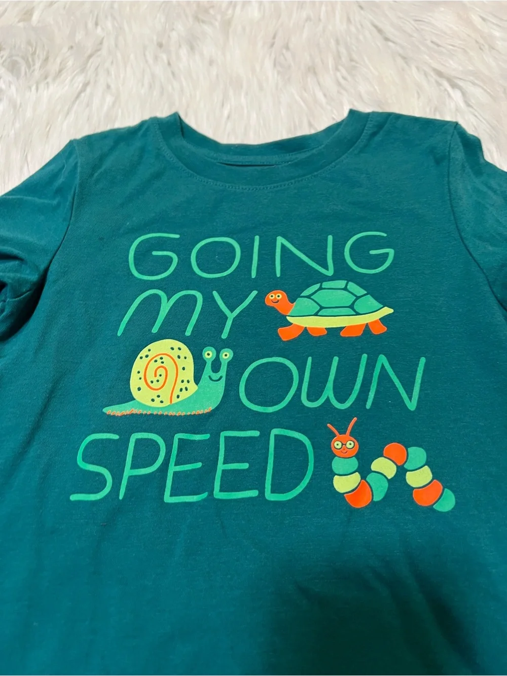 Cat & Jack T-Shirt Green Going My Own Speed Turtle Snail Caterpillar 4T